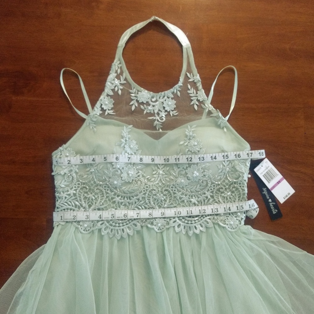 Sequin Hearts Mint Green Beaded Prom Formal Dress - Picture 5 of 7